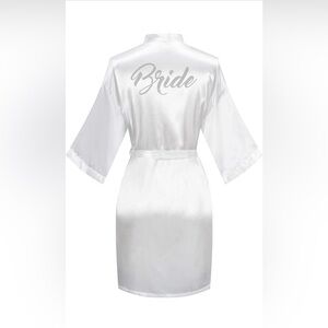 Bling Bride Kimono Robe Satin Polyester One Size Cream Rhinestone Crystal